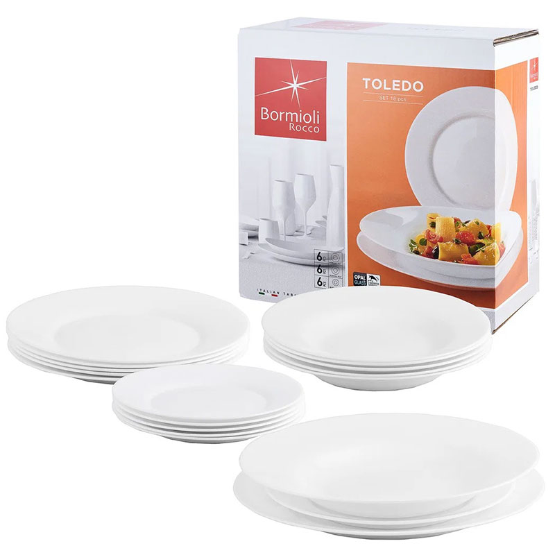 Service d'Assiettes BORMIOLI ROCCO TOLEDO 18 Pièces - Blanc