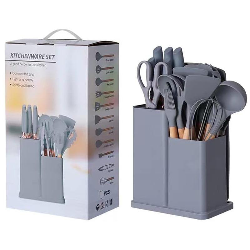 Set De 19 Ustensiles De Cuisine En Silicone - Gris