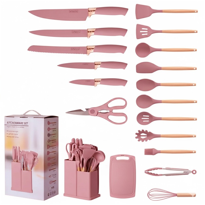 Set De 19 Ustensiles De Cuisine En Silicone - Rose - Image 3