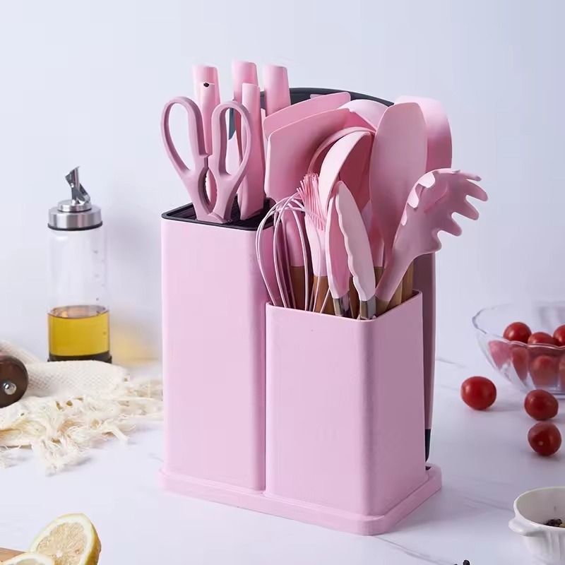 Set De 19 Ustensiles De Cuisine En Silicone - Rose - Image 5