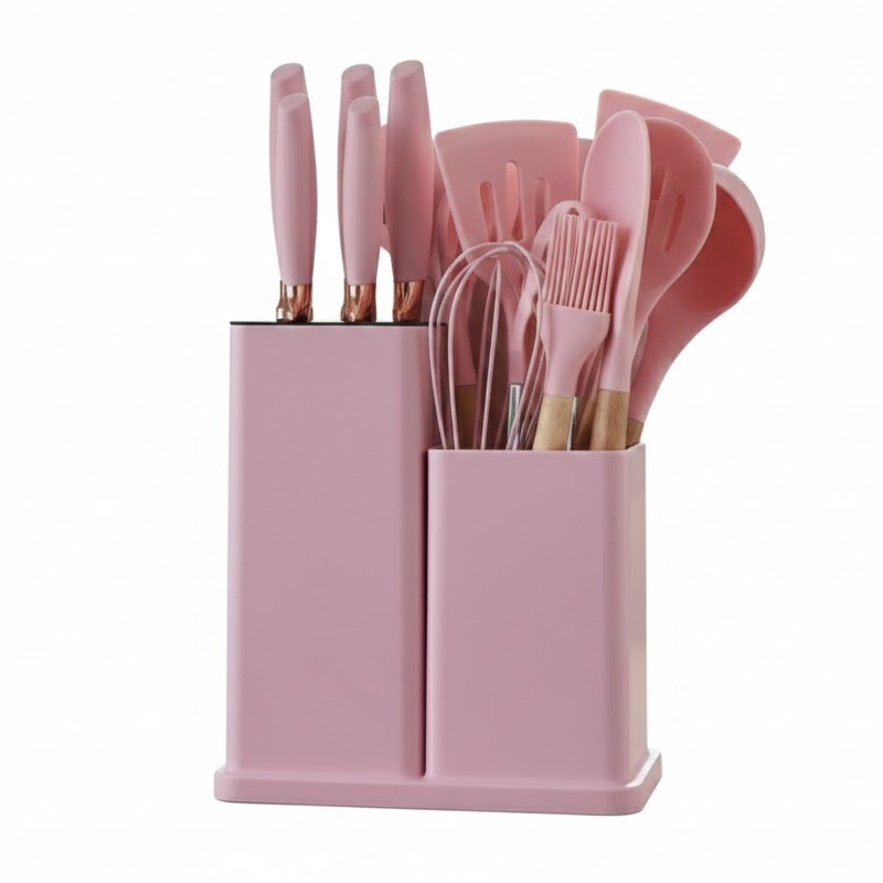 Set De 19 Ustensiles De Cuisine En Silicone - Rose