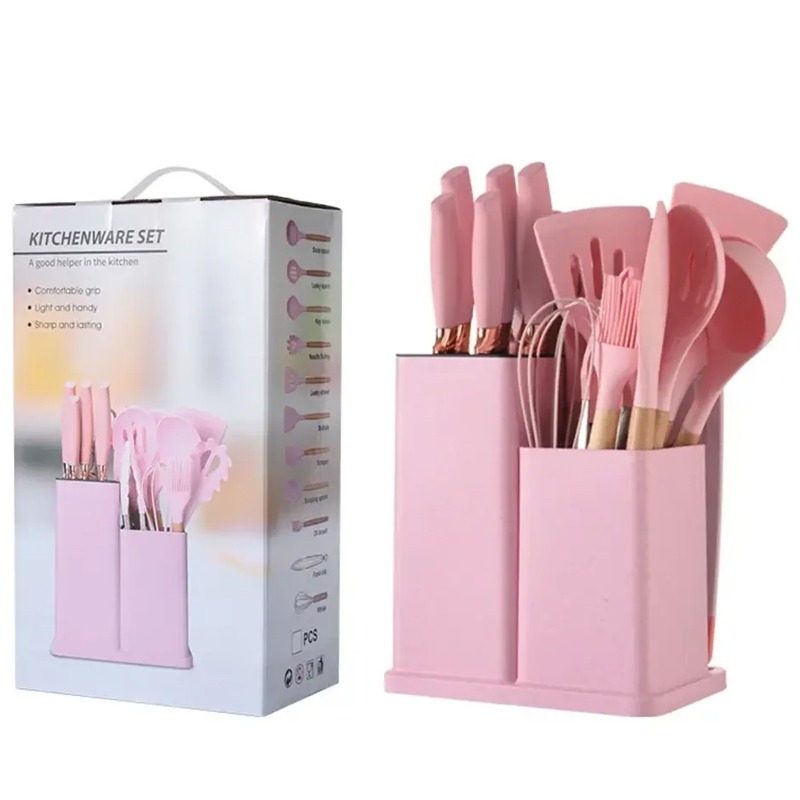 Set De 19 Ustensiles De Cuisine En Silicone - Rose - Image 2