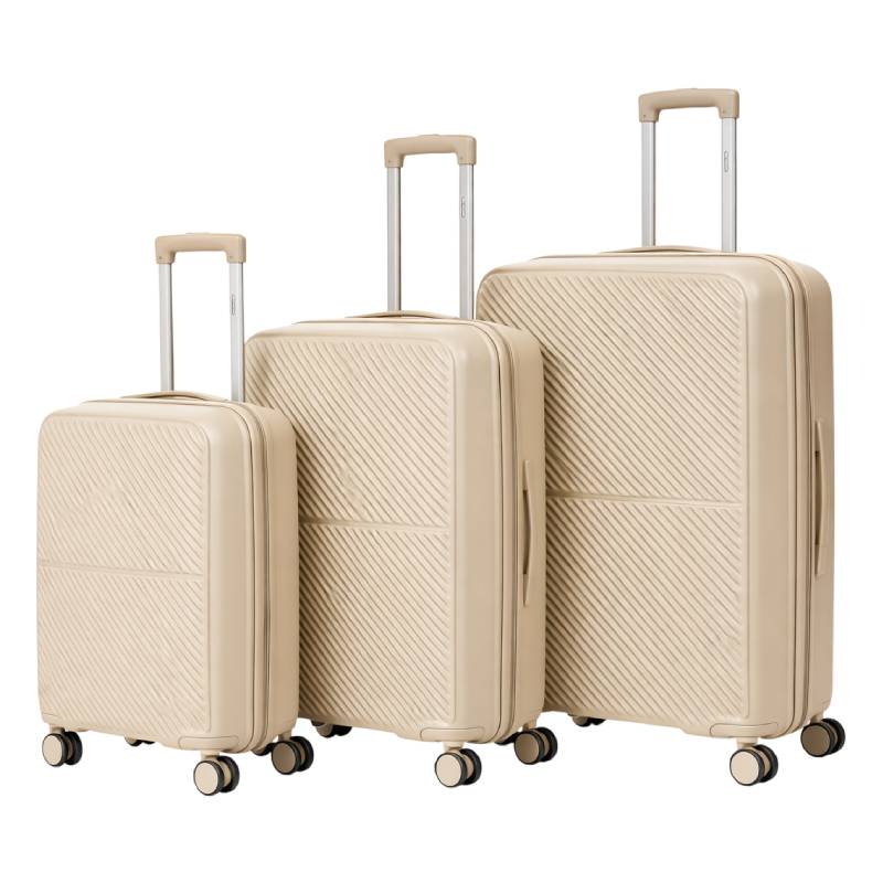 Set de 3 valises incassables avec 4 roues pivotantes à 360° - Beige