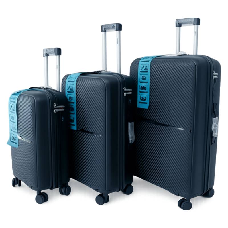 Set de 3 valises incassables avec 4 roues pivotantes à 360° - Bleu