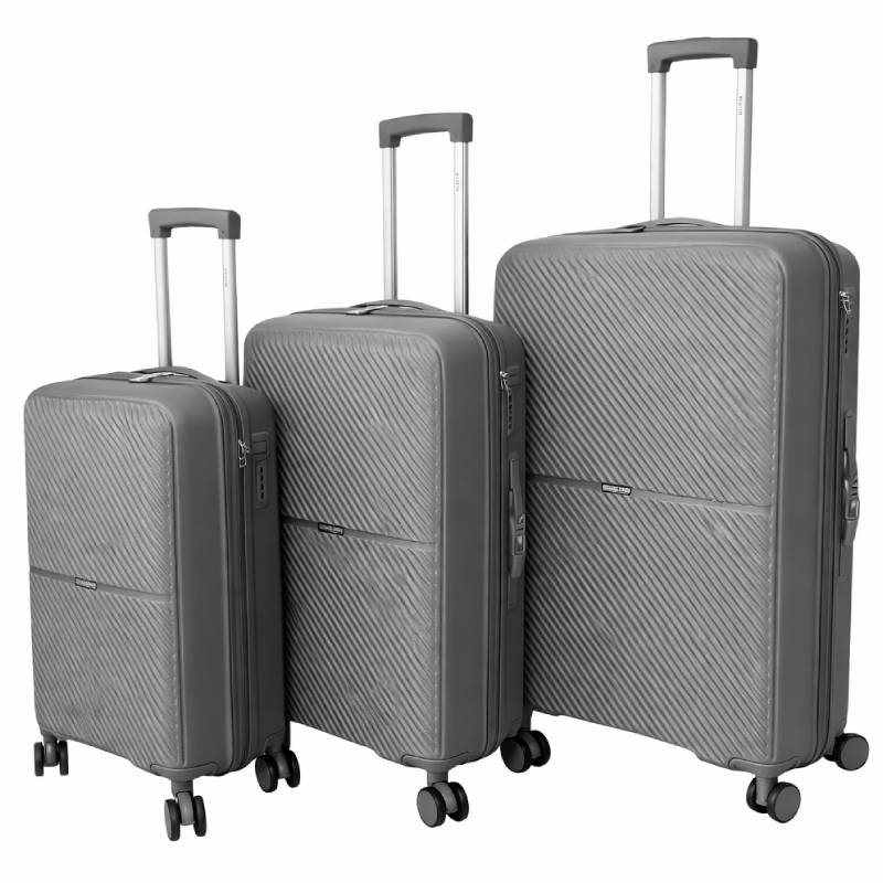 Set de 3 valises incassables avec 4 roues pivotantes à 360° - Gris Foncé