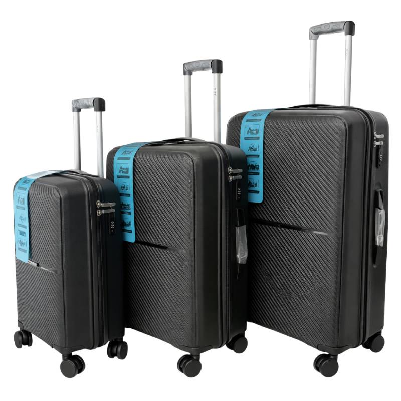 Set de 3 valises incassables avec 4 roues pivotantes à 360° - Noir