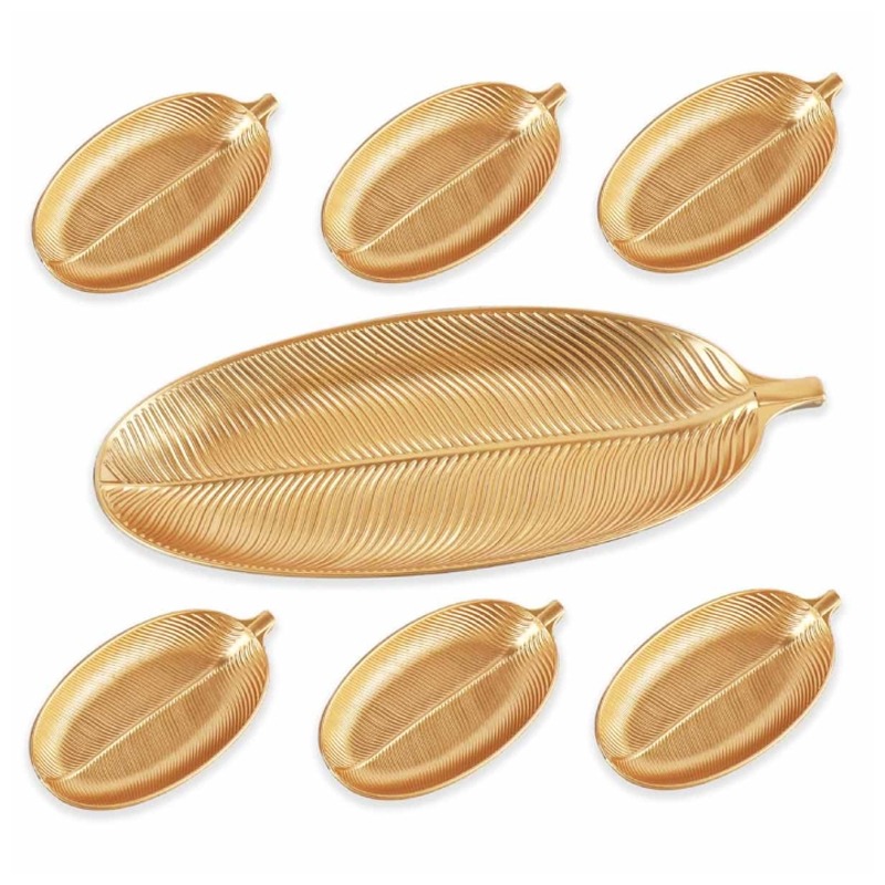 Set De 7 Plateaux Forme Feuille D'arbres - Gold
