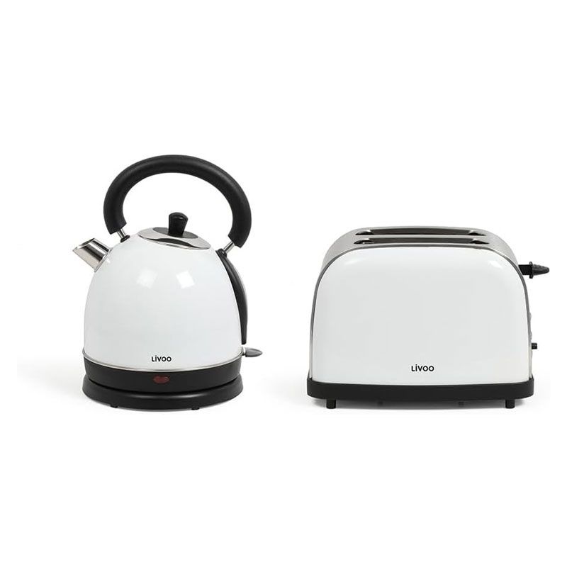 Set Petit Dejeuner Vintag LIVOO Bouilloire Et Grille-pains - Blanc 