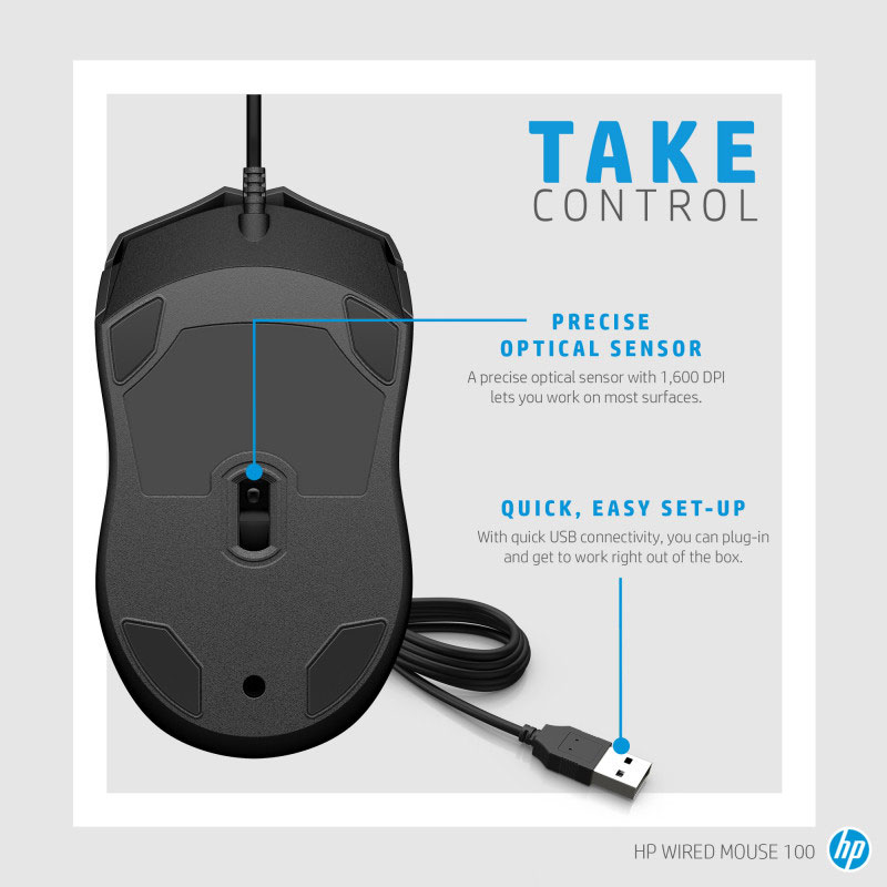 Souris Filaire Optique HP 100 USB - Noir (6VY96AA) - Image 5