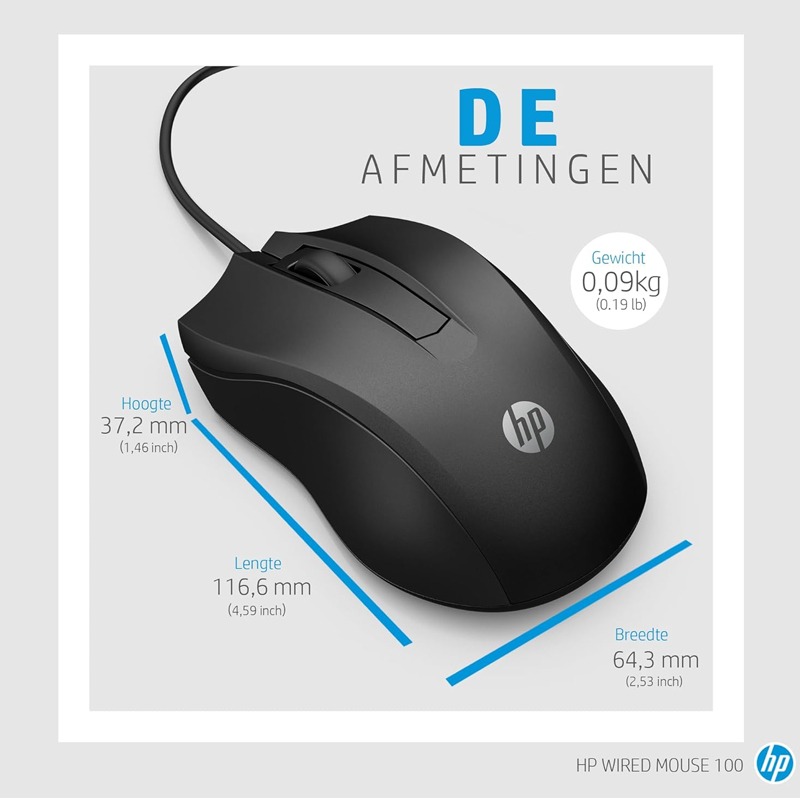 Souris Filaire Optique HP 100 USB - Noir (6VY96AA) - Image 6