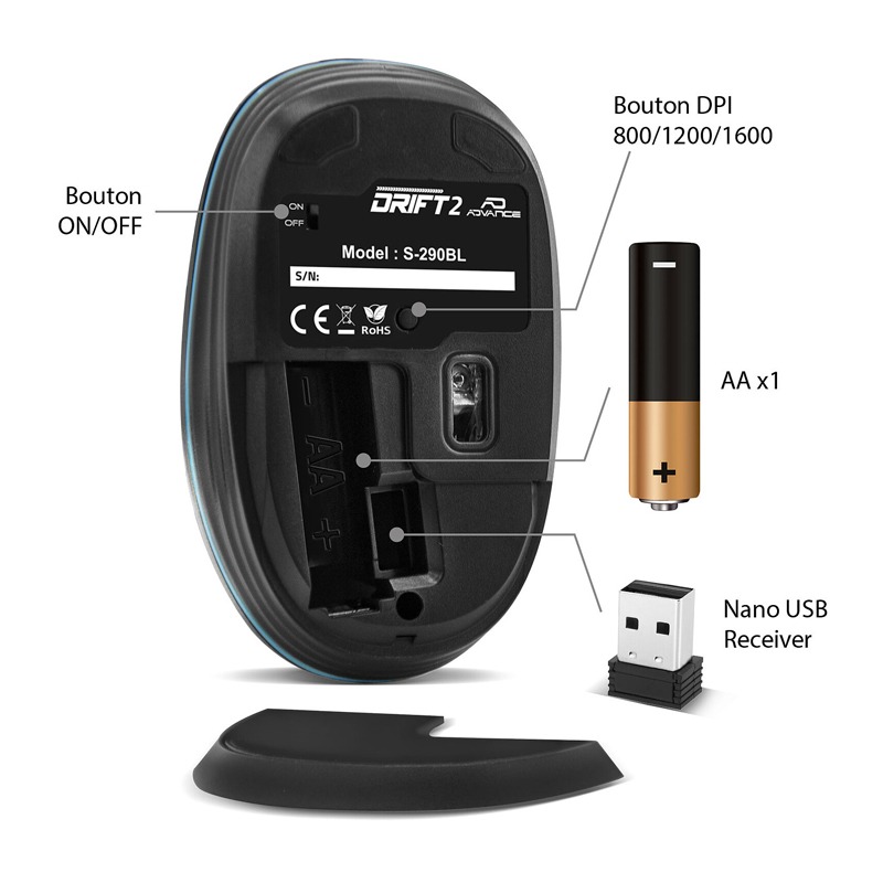 Souris Sans Fil ADVANCE Drift 2 - Noir&Bleu - Image 4