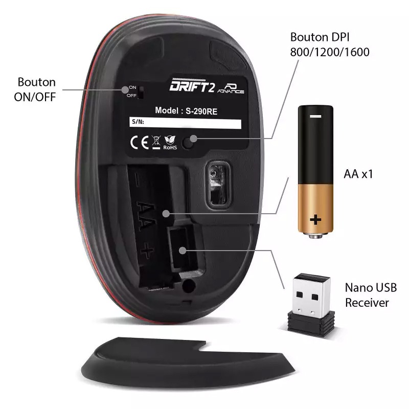 Souris Sans Fil ADVANCE DRIFT 2 - Noir&Rouge - Image 3