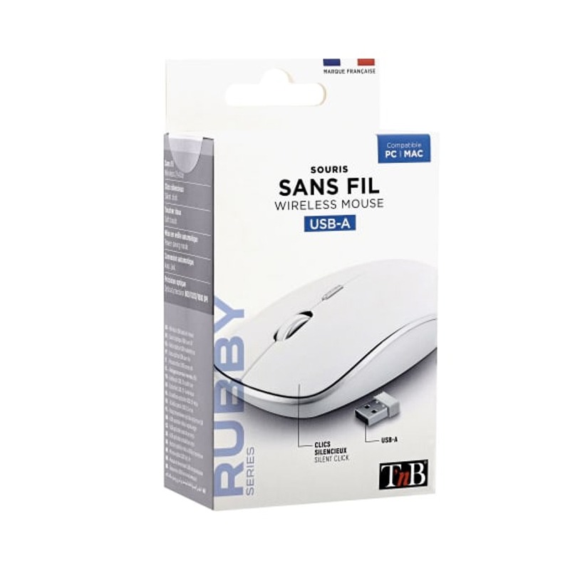 Souris Sans Fil TNB silent click RUBBY MWRUBBY1 - Blanc&Silver - Image 3