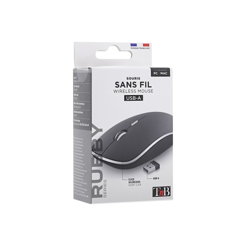 Souris Sans Fil TNB silent click RUBBY MWRUBBY2 - Noir&Silver - Image 3