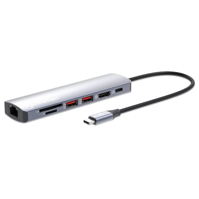 Station d'accueil MANHATTAN USB-C PD 7 en 1 4K / Hub multiport – Sliver, Photo boutique MyTek chez MyTek