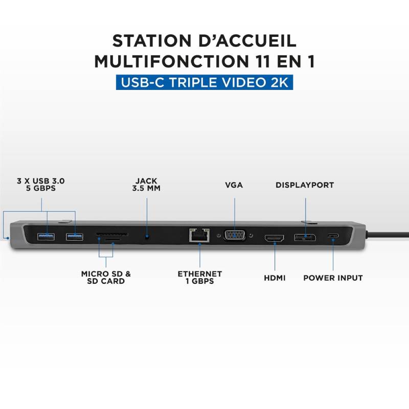 Station d’accueil TNB DSMST12 triple ecran 11 en 1 - Aluminium - Image 3