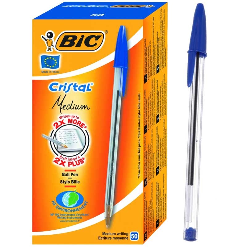  Pack de 50 Stylos BIC Cristal Medium - Bleu