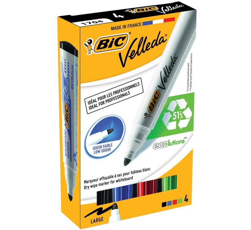 Pack de 4 Marqueurs Pour Tableau Blanc BIC Velleda Ecolutions 1701 - Image 2
