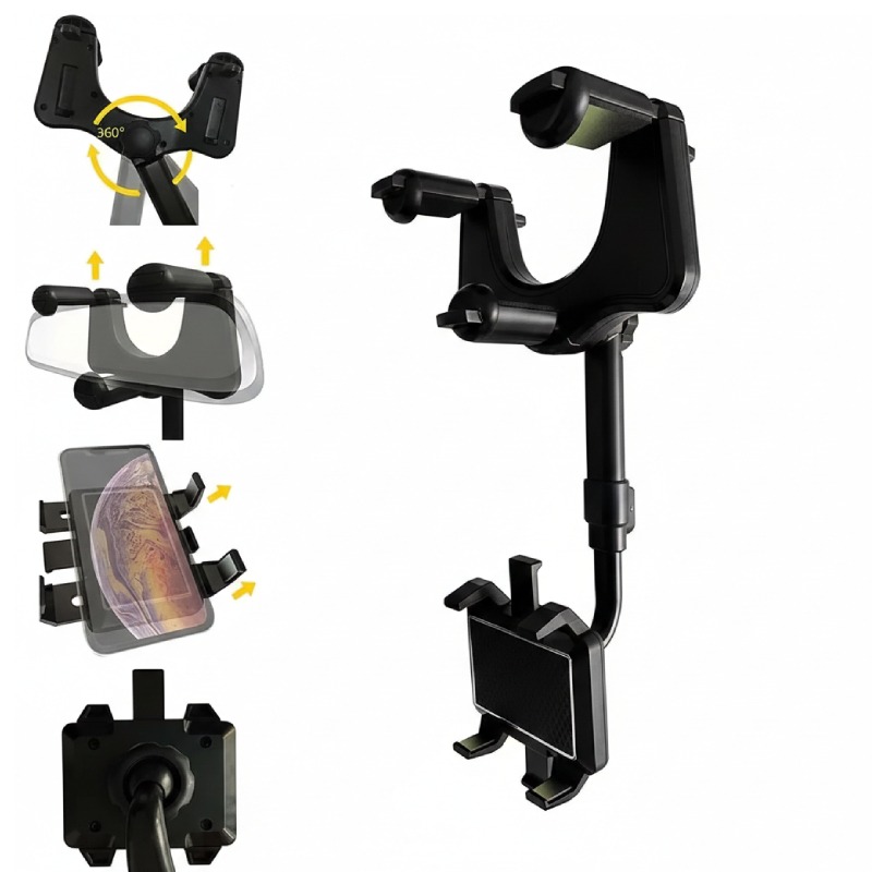 Support 360° Téléphone Pour Rétroviseur de Voiture - Noir  - Image 2