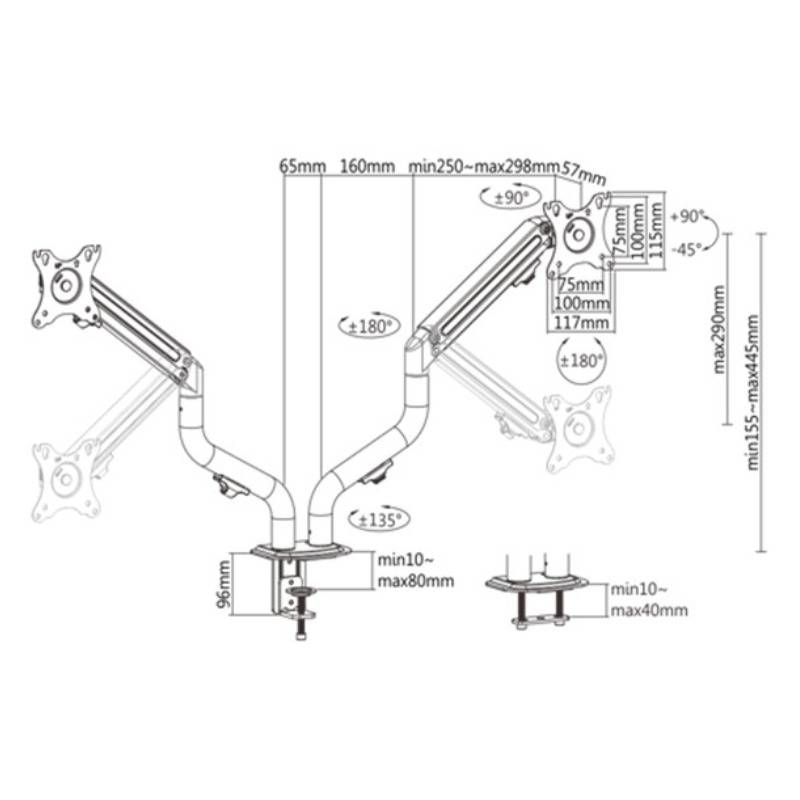 Support De Bureau GEMBIRD MA-DA2-02 Pour 2 Écrans 17"-32" - Noir - Image 2