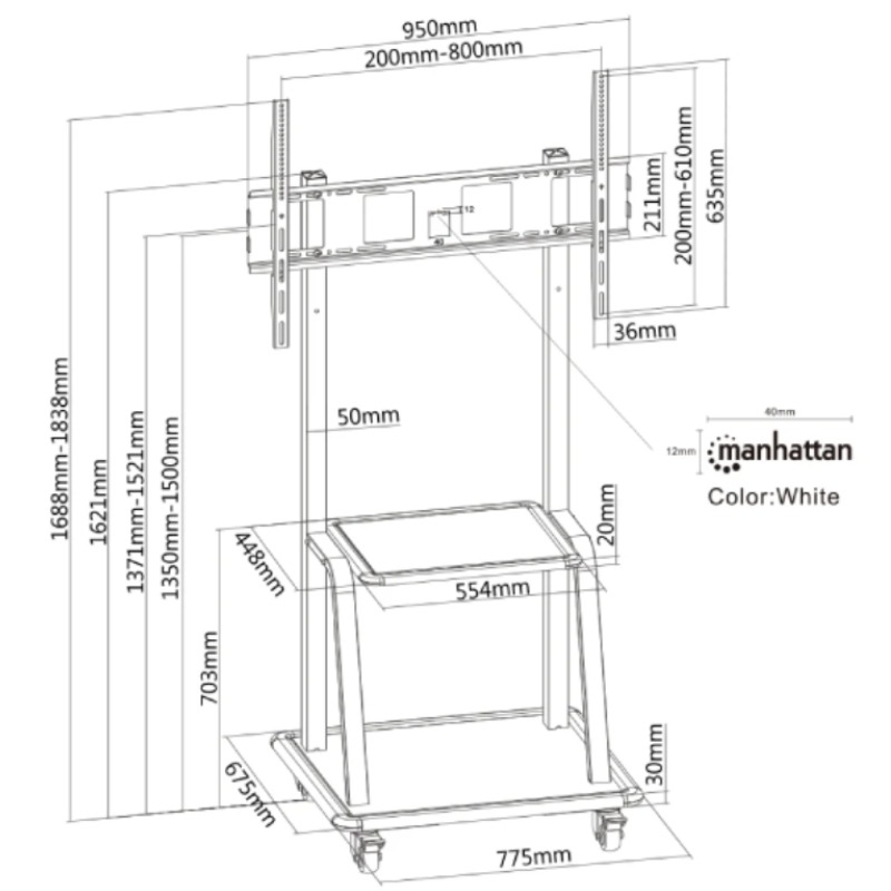 Support Mobile MANHATTAN Avec Etagères Pour TV  37" - 100" (461665) - Image 6