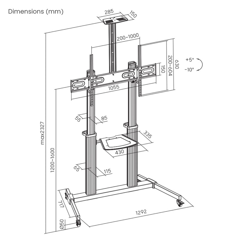 Support Mobile MANHATTAN En Aluminium Avec Etagères Pour TV 60" - 100" (462563) - Image 6