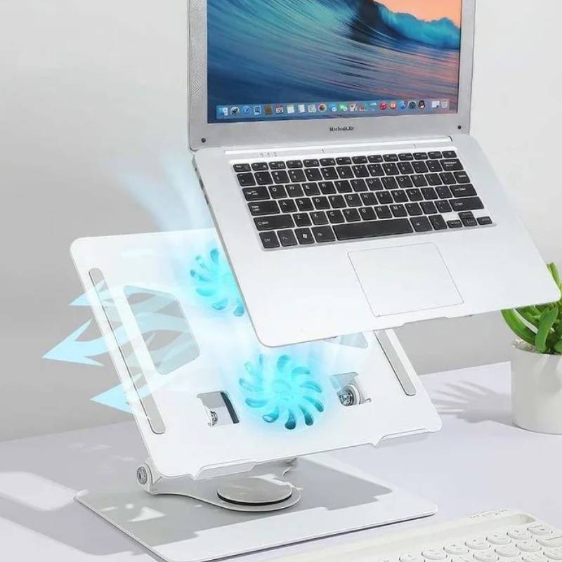 Support Pour PC Portable Rotatif 360° Degré Avec 2 Ventillateurs - Gris - Image 2