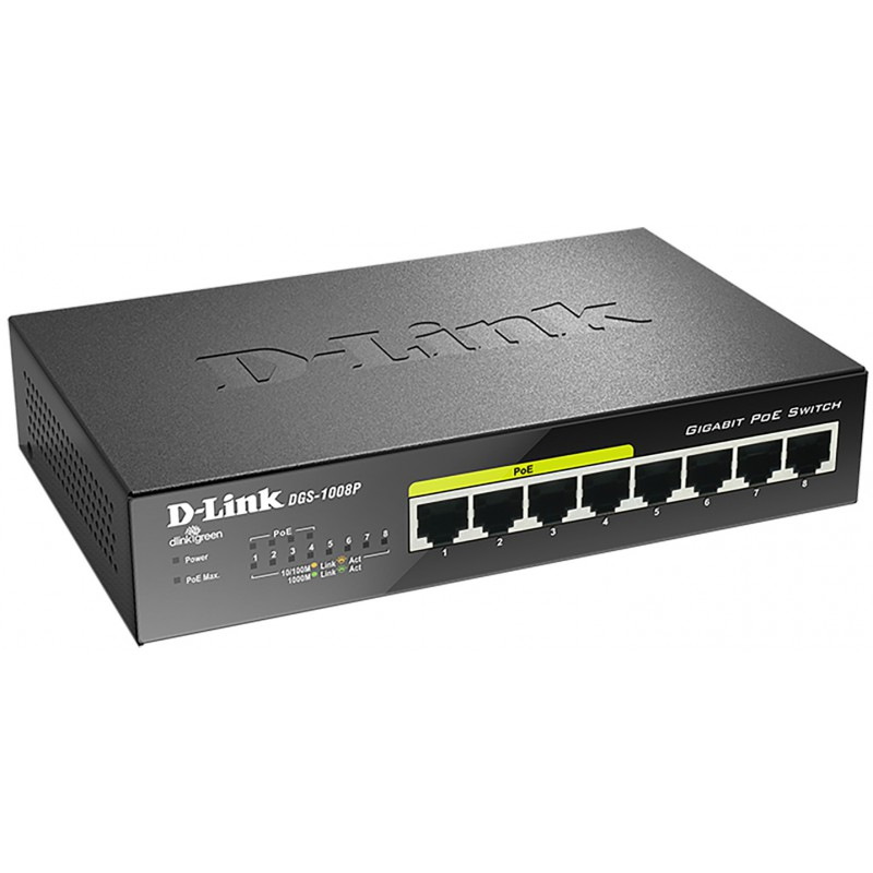 Switch D-LINK DGS-1008P 8 Ports 10/100/1000 Mbps - Noir