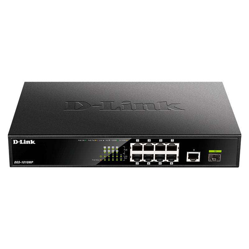 D-Link DGS-1010MP commutateur réseau Non-géré Gigabit Ethernet (10/100/1000) Connexion Ethernet, supportant l'alimentation via ce port (PoE) 1U Noir, Photo boutique MyTek chez MyTek