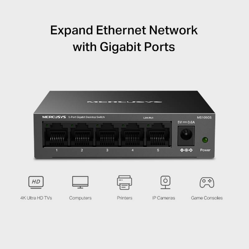 Switch MERCUSYS MS105GS Gigabit 5 Ports Boîtier Métallique - Image 6