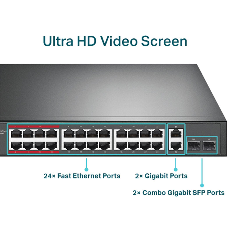 Switch TP-LINK TL-SL1226P 24 Ports 10/100 MBPS POE+ Avec 2 Ports GIGA 10/100/1000 ET 2 Ports SFP 250W - Image 3