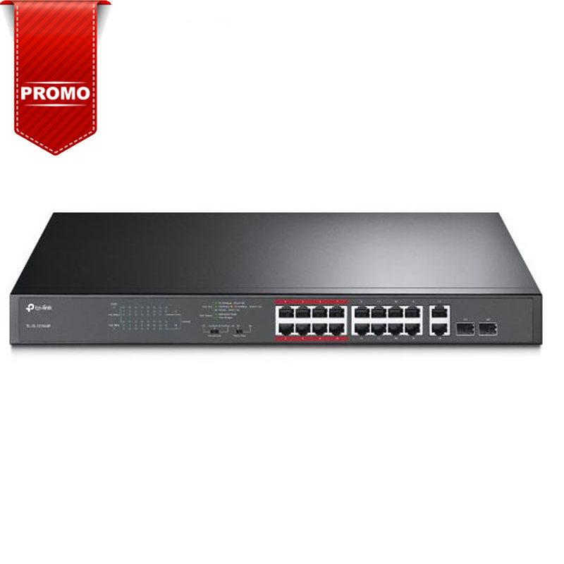 Switch TP-LINK 16 ports PoE+ 2 ports Gigabit + 10/100 Mbps 