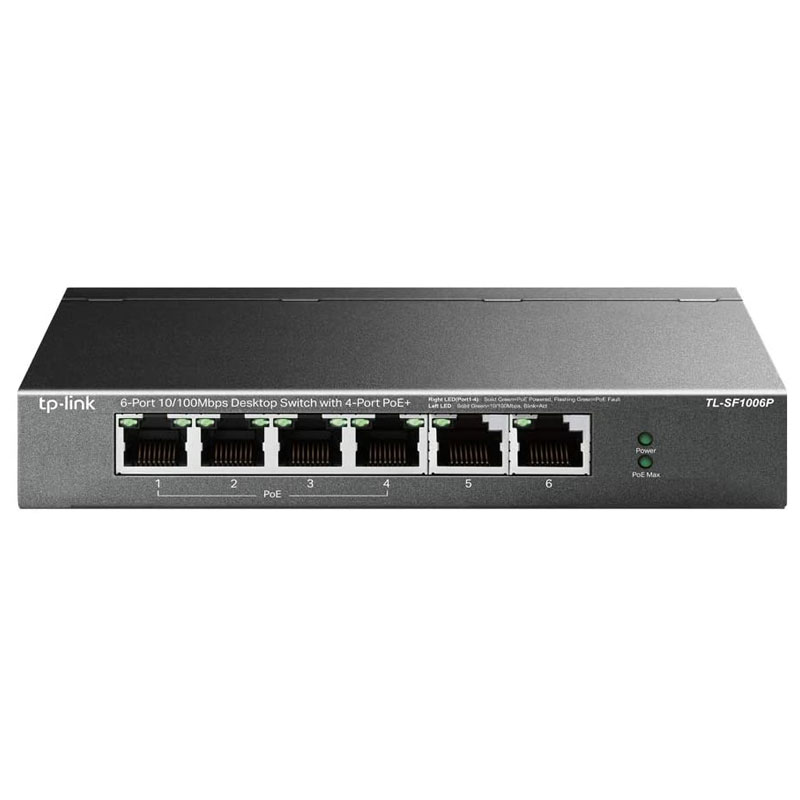 TP-Link TL-SF1006P commutateur réseau Non-géré Fast Ethernet (10/100) Connexion Ethernet, supportant l'alimentation via ce port (PoE) Noir (TL-SF1006P), Photo boutique MyTek chez MyTek