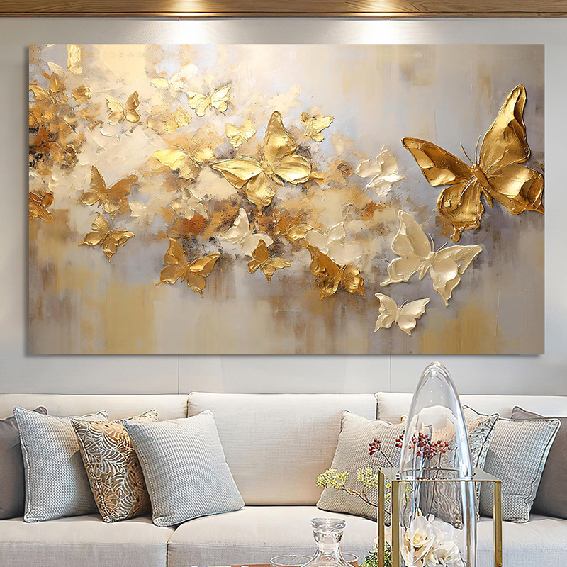 Tableau De Décoration 120 x 80 cm Papillons Dorés (BY64-T02)