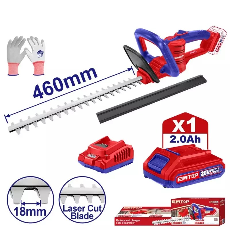 Taille-haie  EMTOP 20v+bat 460mm+gant  - ELHT204611 - Image 2