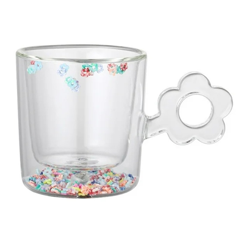 Tasse A Café Double Paroi Fleur - Blanc