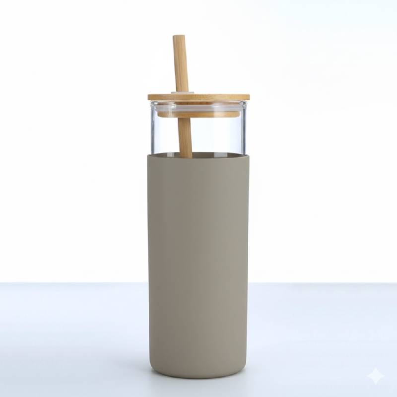 Tasse En Verre Avec Couvercle et Paille - GRIS - Image 2