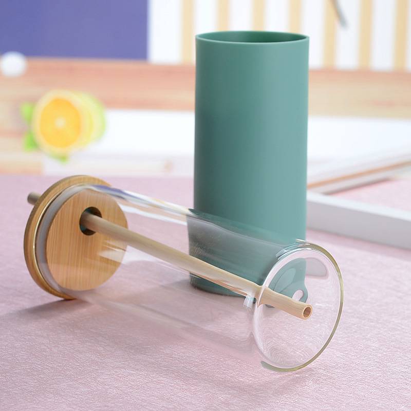Tasse  En Verre Avec Couvercle et Paille - Vert - Image 3