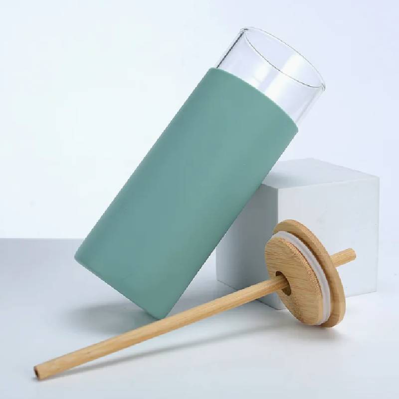 Tasse  En Verre Avec Couvercle et Paille - Vert - Image 4