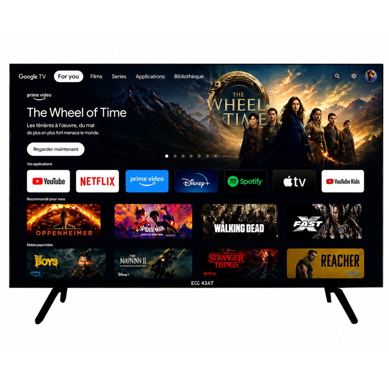 Téléviseur ECOSAT 55" Google TV Qled 4K UHD - Noir 