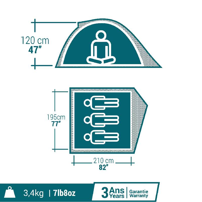 Tente de camping Decathlon MH100 3 places 2758193 - Gris - Image 8