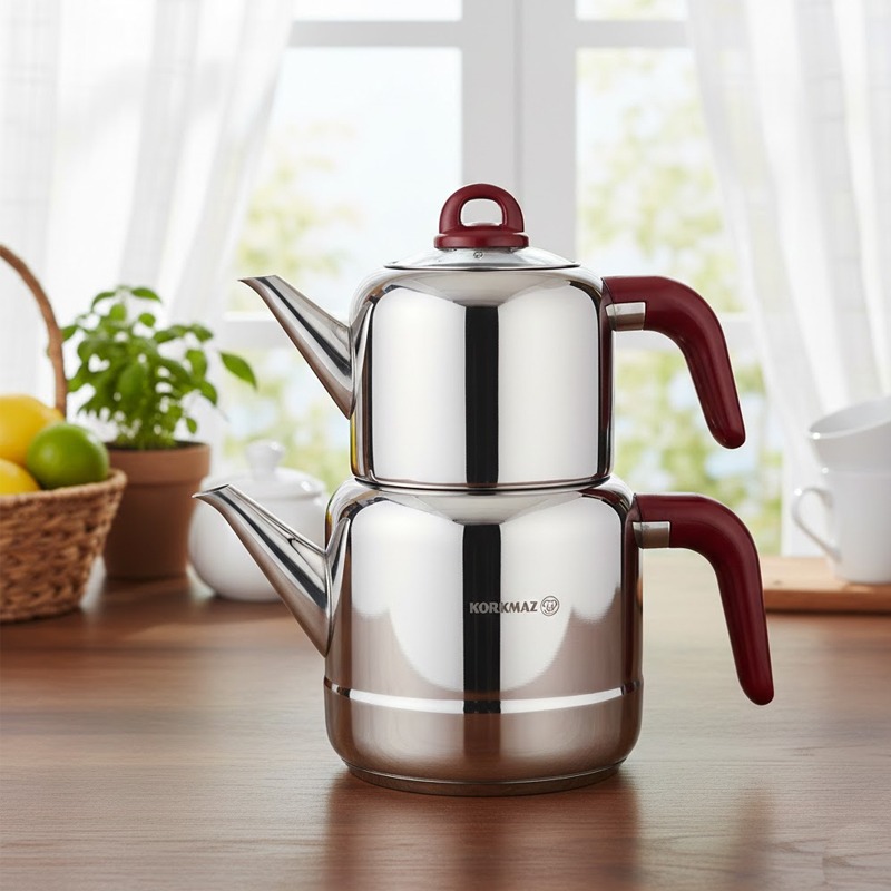 Théière KORKMAZ Hera Rouge 1.1L/1.9L - Inox - Image 2