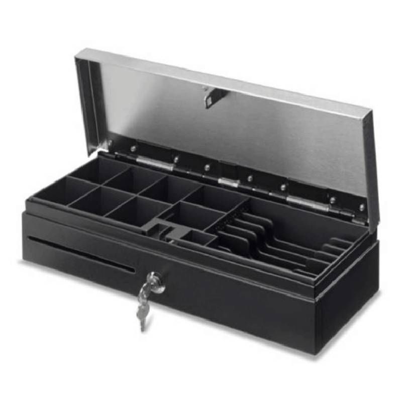  Tiroir Caisse 71SS 460A RJ 8 Coins 6 Billets Façade Inox - Noir