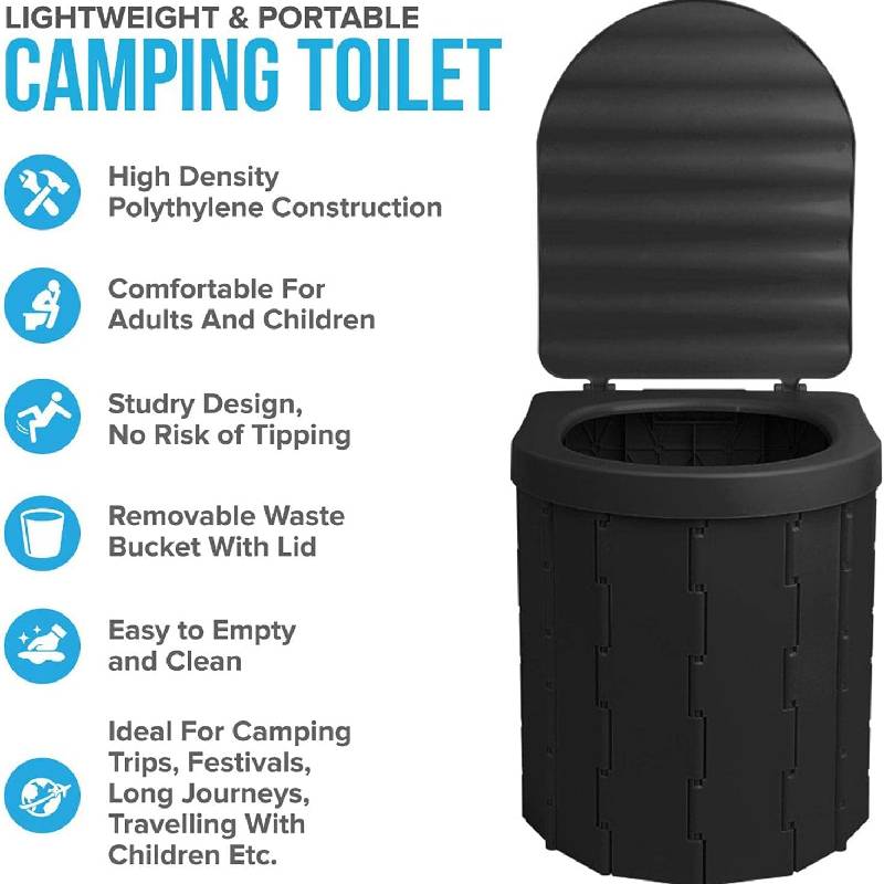 Toilette Portable de Camping WC-BK Pliable avec Couvercle - Noir - Image 6
