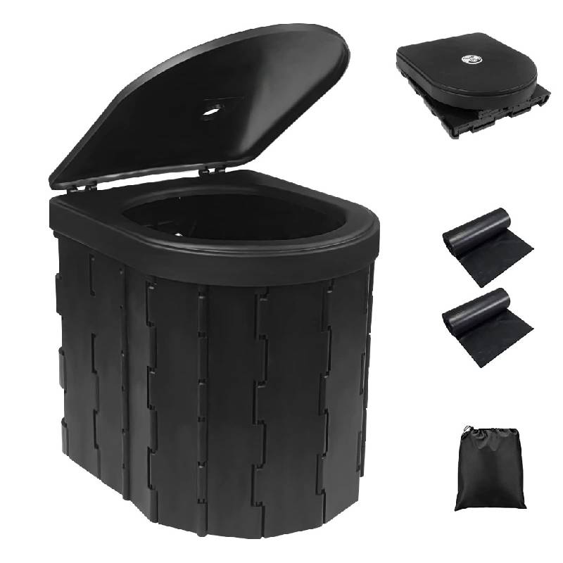 Toilette Portable de Camping WC-BK Pliable avec Couvercle - Noir - Image 2