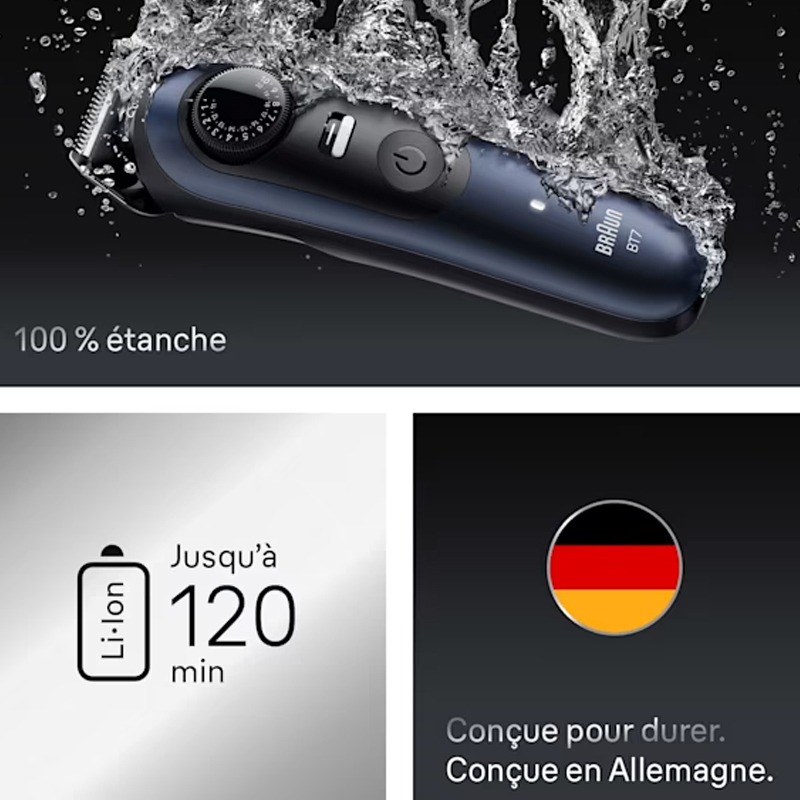 Tondeuse à Barbe 7en1 BRAUN Séries 7 BT7520 Rechargeable - Bleu&Noir - Image 6