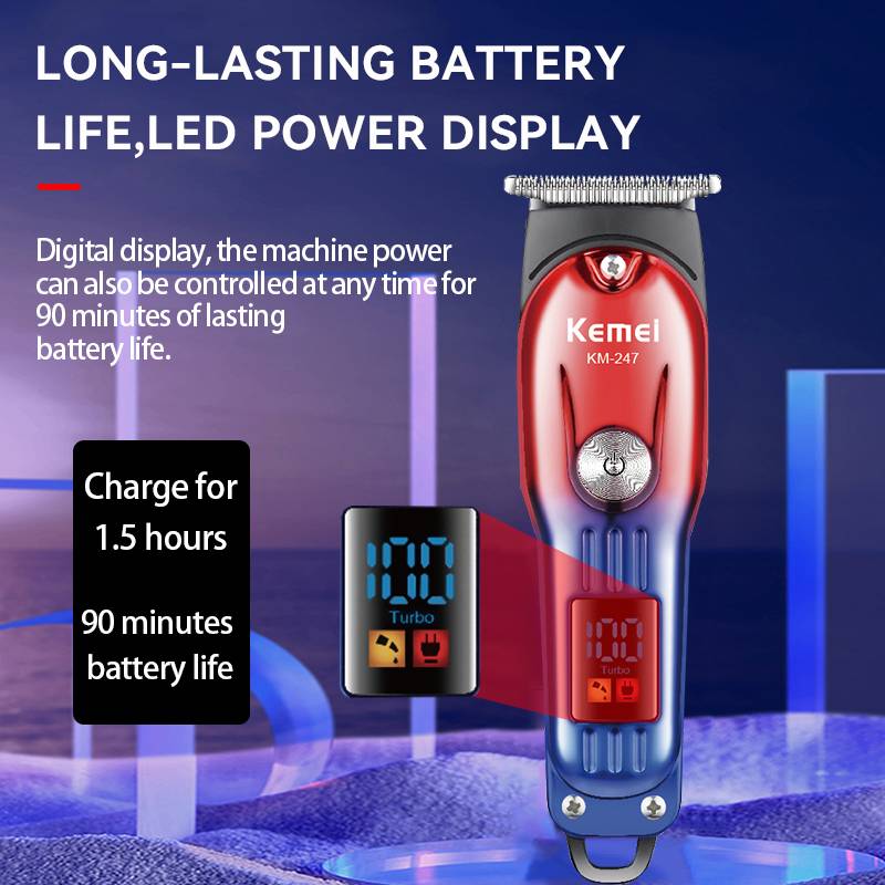 Tondeuse Cheveux KEMEI KM-247 Avec Écran LED - Bleu et Rouge - Image 3