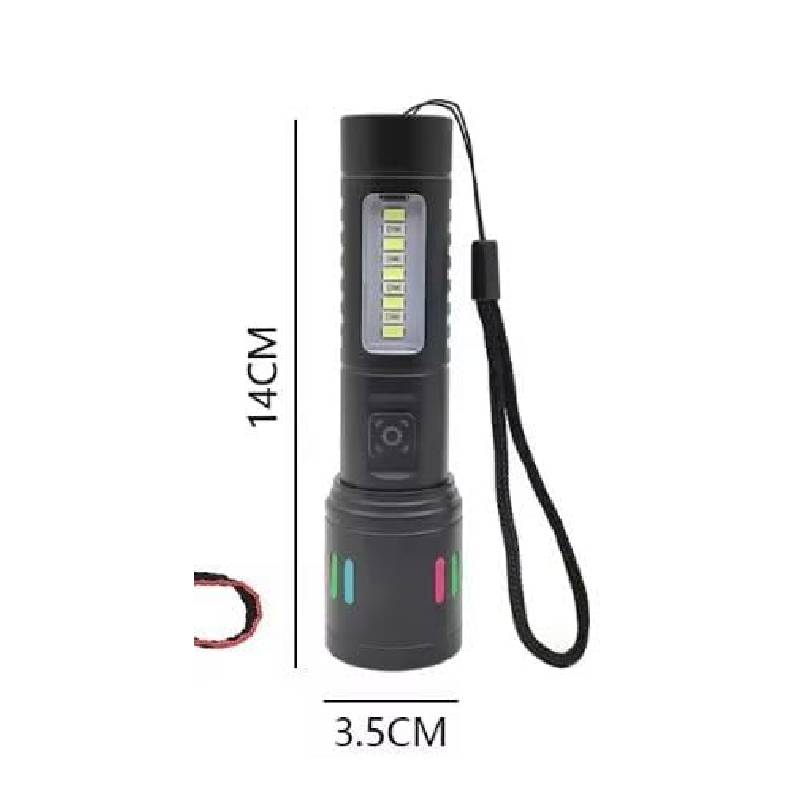 Torche LED Rechargeable USB 15W avec Éclairage COB Latéral - Noir - Image 4