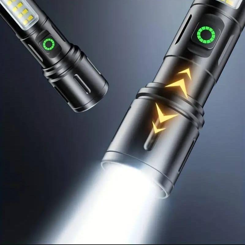 Torche LED Rechargeable USB 15W avec Éclairage COB Latéral - Noir - Image 2