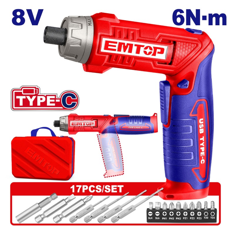 Tournevis Sans Fil EMTOP ECSR0803 8V 6NM T-C+17AC 